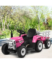 Sugift 12V Ride on Tractor with 3-Gear-Shift Ground Loader for Kids 3+ Years Old