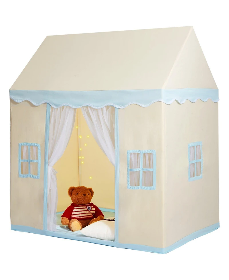 Sugift Kids Play Tent with Mat & Lamp, Castle Design, Beige