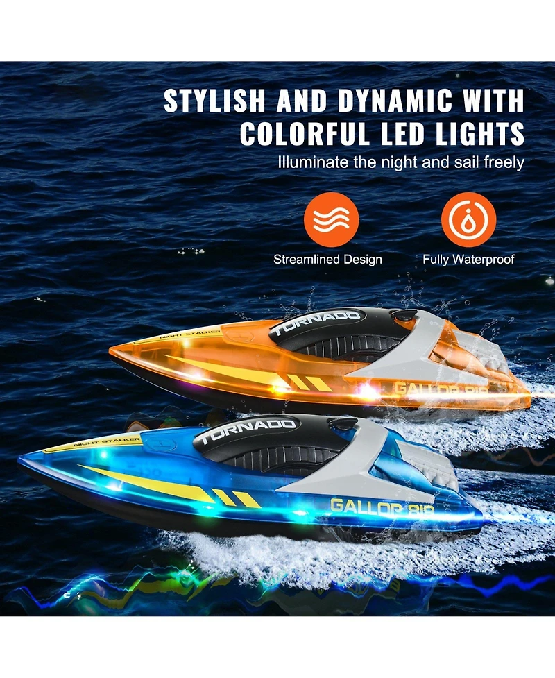 Sugift 2-Pack Rc Speed Boats with Led Lights in Blue & Orange