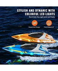 Sugift 2-Pack Rc Speed Boats with Led Lights in Blue & Orange