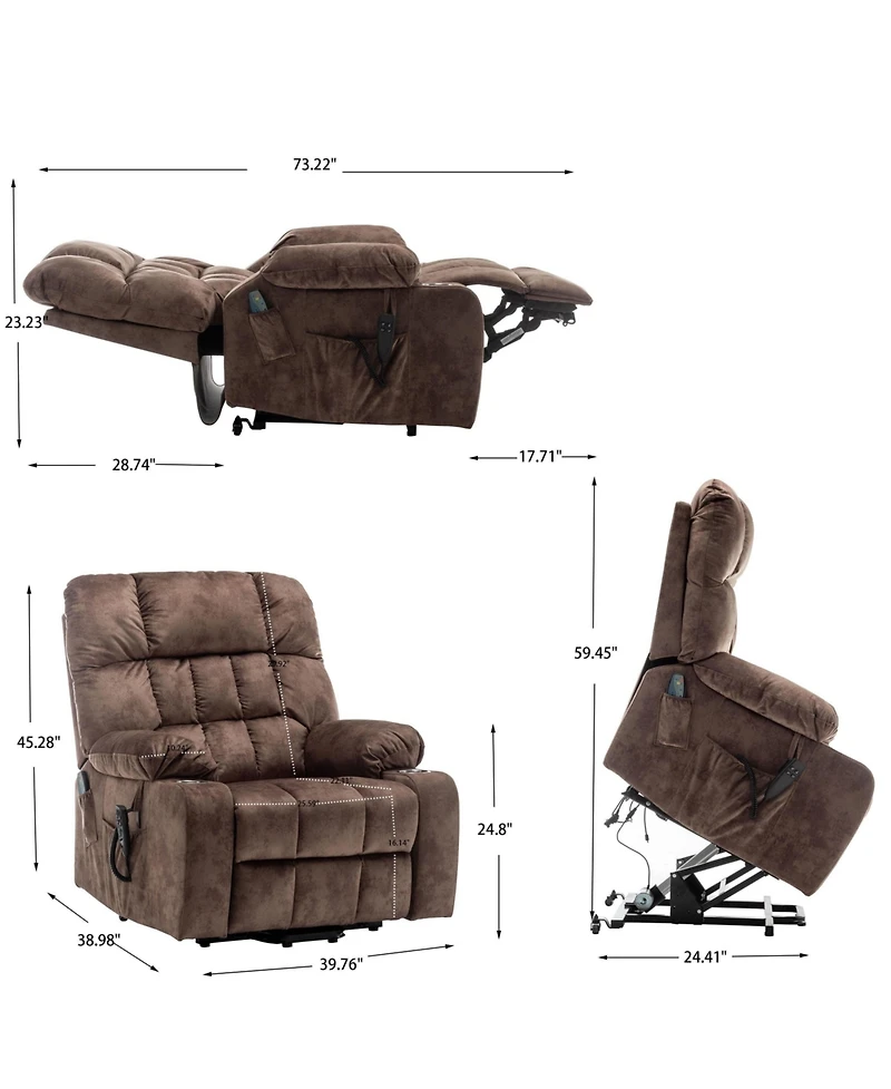 Boyel Living Velvet Lift Recliner with Heat and Massage Lift Sofa Chair with 2 Pockets, 2 Cup Holder, 2 Remote