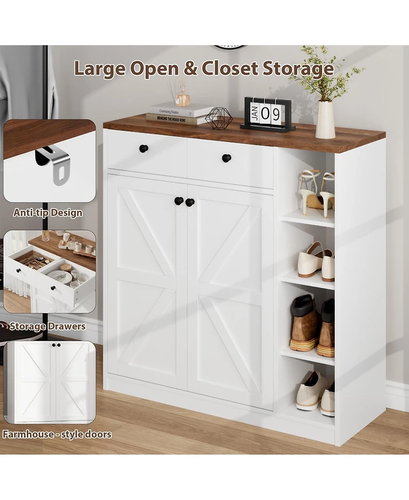 gaomon 42" Tall Shoe Cabinet with Doors & Drawers, 4-Tier Adjustable Shoe Storage Organizer
