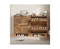 gaomon Shoe Storage Cabinet with 2 Flip Drawers, Narrow Shoe Cabinet for Entryway, Freestanding Hidden Slim Shoe Organizer Cabinet with Hooks