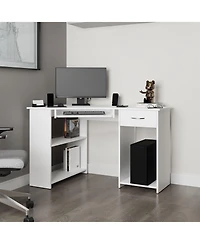 Fm Furniture Ekko Corner Computer Desk, L-Shaped Home Office Desk with Drawer, Shelves, and Cpu Space