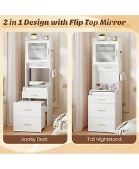 Volenca Makeup Vanity with Power Outlets and Flip-Top Mirror, Storage Stool Included