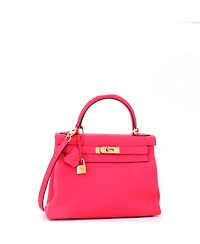Pre-Owned HERMES Kelly 28 Handbag Pink Clemence with Gold Hardware