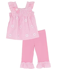 Rare Editions Girls' Toddler 2T-4T Square Neck Top and Capri Pants, 2-Piece Set