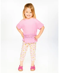 Deux par Deux Big Girls Crinkle Jersey Long T-Shirt with Crochet Insert Pink