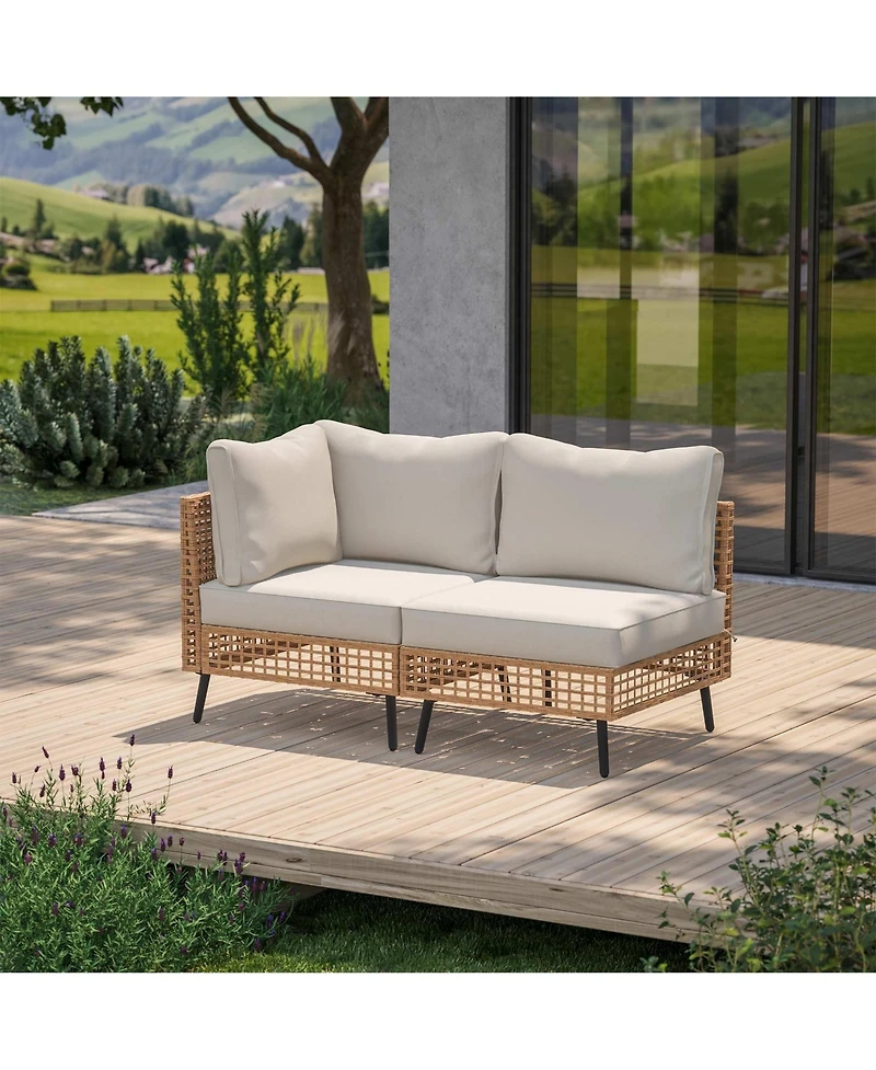 Decksplore 2 Pieces Outdoor Sectional Sofa Set All-Weather Pe Wicker Rattan Patio Conversation Set with Thick Cushions & Coffee Table