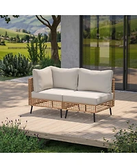 Decksplore 2 Pieces Outdoor Sectional Sofa Set All-Weather Pe Wicker Rattan Patio Conversation Set with Thick Cushions & Coffee Table