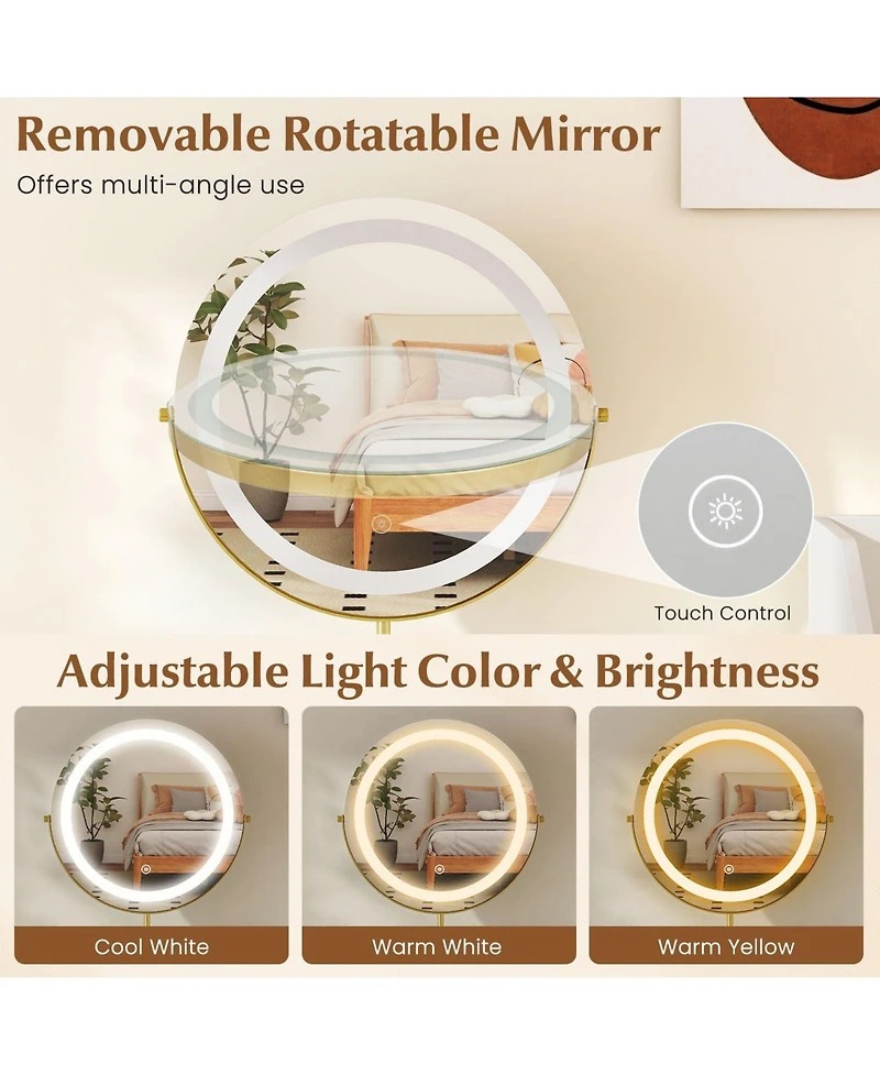 Volenca 55" Makeup Vanity Desk with Rotatable Lighted Mirror, Storage Dressing Table