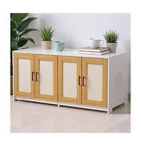 gaomon Double Litter Box Enclosure Furniture for 2 Cats | 47.2" Large Hidden Cabinet with Sisal Doors, Multi-Functional Cat Tv Stand/Side Table