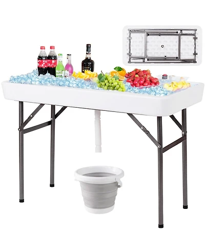 Mecale 4 ft Folding Party Ice Table with Skirt and Ice Bucket, Portable Cooler Table