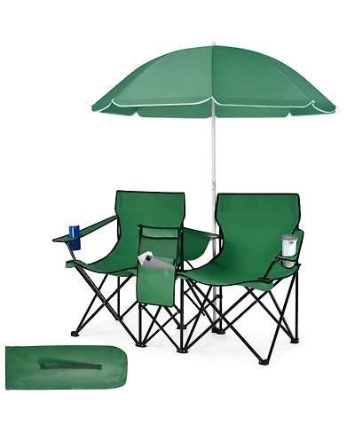 Mecale Portable Folding Double Picnic Chair with Umbrella, Outdoor Seating