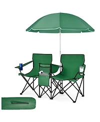 Mecale Portable Folding Double Picnic Chair with Umbrella, Outdoor Seating