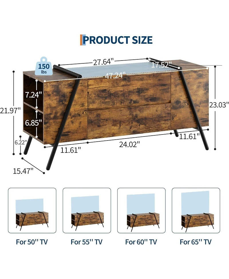 Gaomon 2-Drawer Tv Stand with U-Shaped Metal Base, Sturdy & Stylish, Fit Up to 60 Inch TVs, Living Room/Bedroom