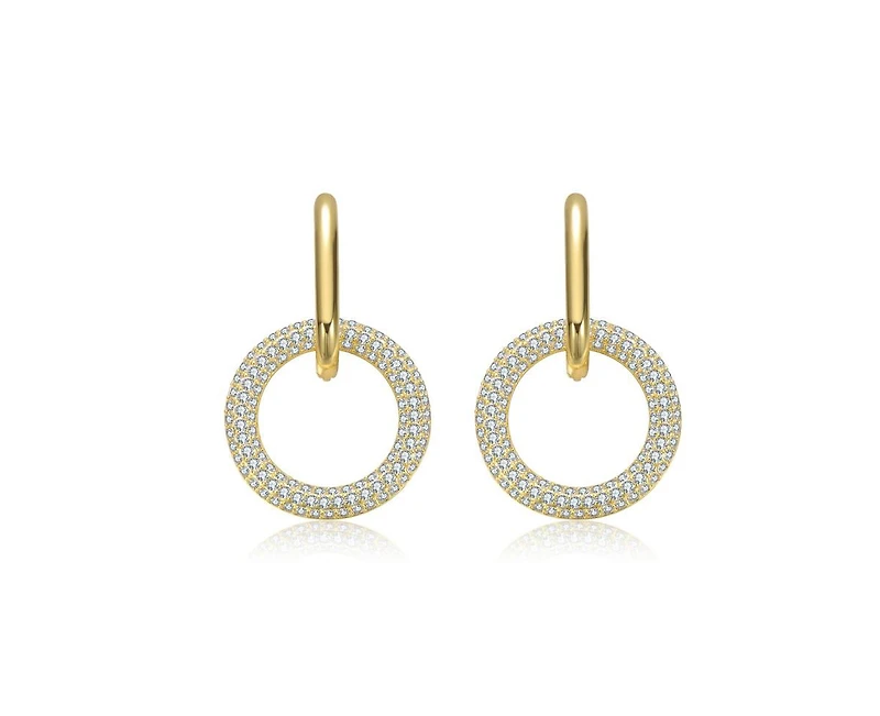 Rachel Glauber Modern Round & Oval Fusion Paved Cz Drop Hoop Earrings