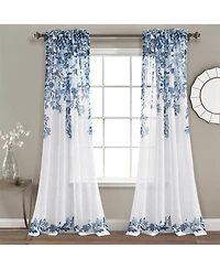 Lush Decor Tanisha Sheer Window Curtain Panels 38"W x 84"L Navy & White - Floral Curtains for Living Room - Sheer Curtains for Bedroom