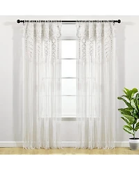 Lush Decor Boho Macrame Textured Cotton Window Curtain Panel Single 40"W x 95"L White - Macrame Curtains For Windows, Room Divider