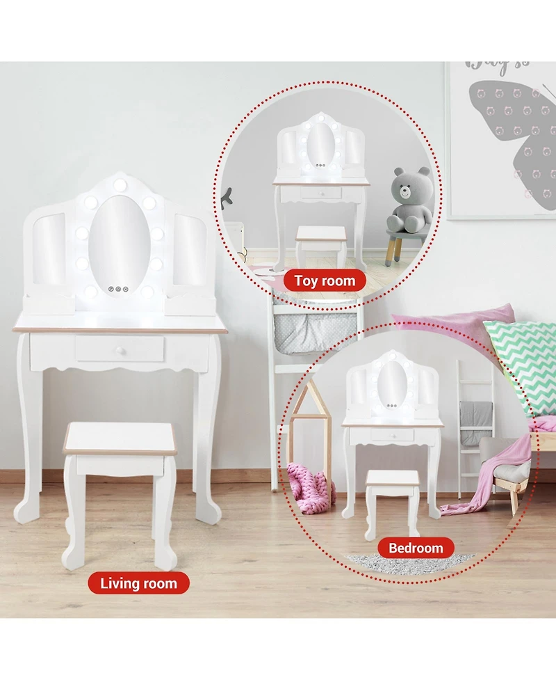 Gaomon White Kids Makeup Vanity Set, Girls Perfect Gift Pretend Dress-Up Playset with Stool