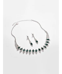 Sohi Silver Plated Designer Stone Necklace And Earring Set