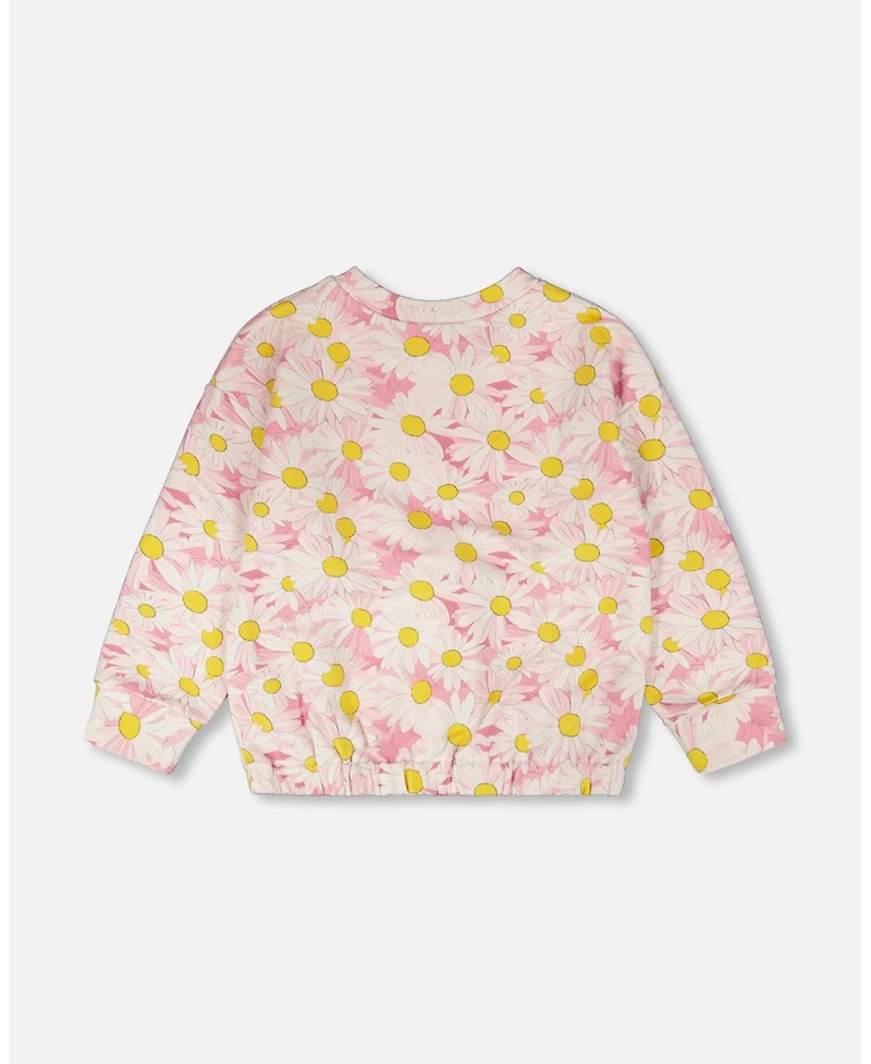 Deux par Toddler Girls French Terry Sweatshirt Pink Printed Daisies