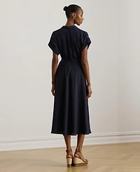 Lauren Ralph Women's Belted Crepe Surplice Neck Dress
