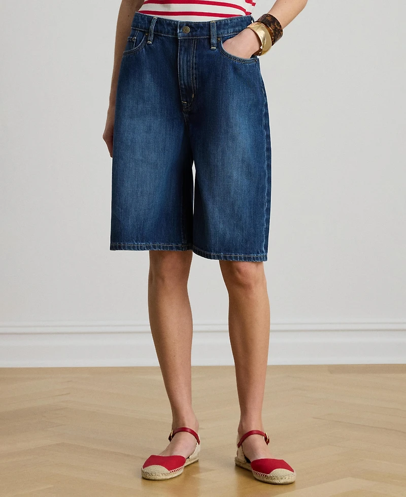 Lauren Ralph Women's Denim Wide-Leg Bermuda Shorts