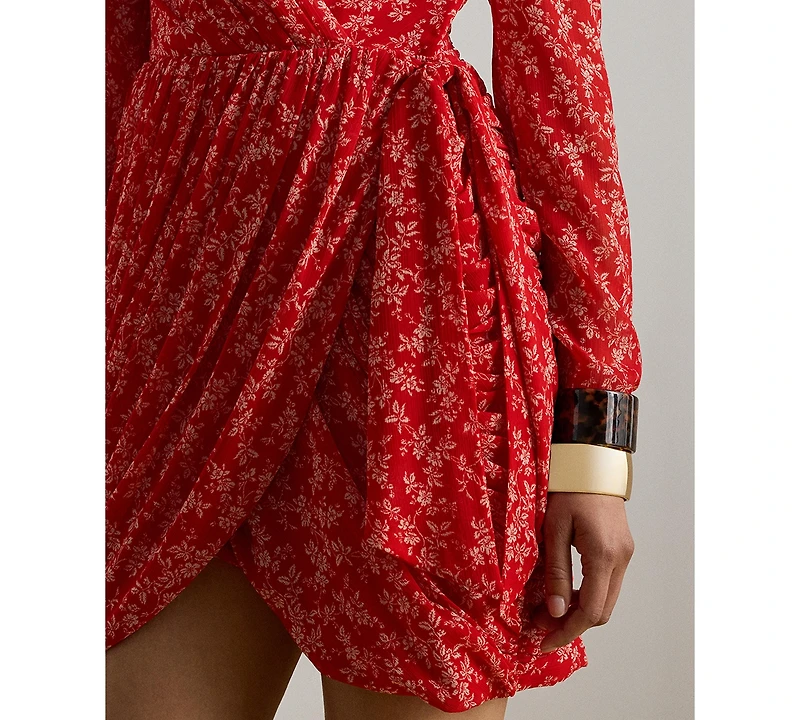 Lauren Ralph Lauren Women's Floral Faux Wrap V-Neck Dress