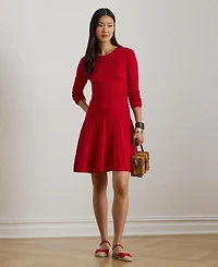 Lauren Ralph Women's Crewneck Pleated Fit and Flare Dress