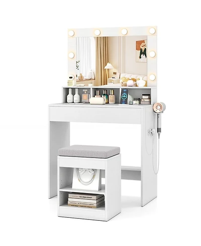 Volenca 31.5" Vanity Desk with Lighted Mirror, 3 Lighting Modes, and Storage Shelves