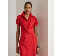 Lauren Ralph Women's Twist-Front Collared Shirt Dress