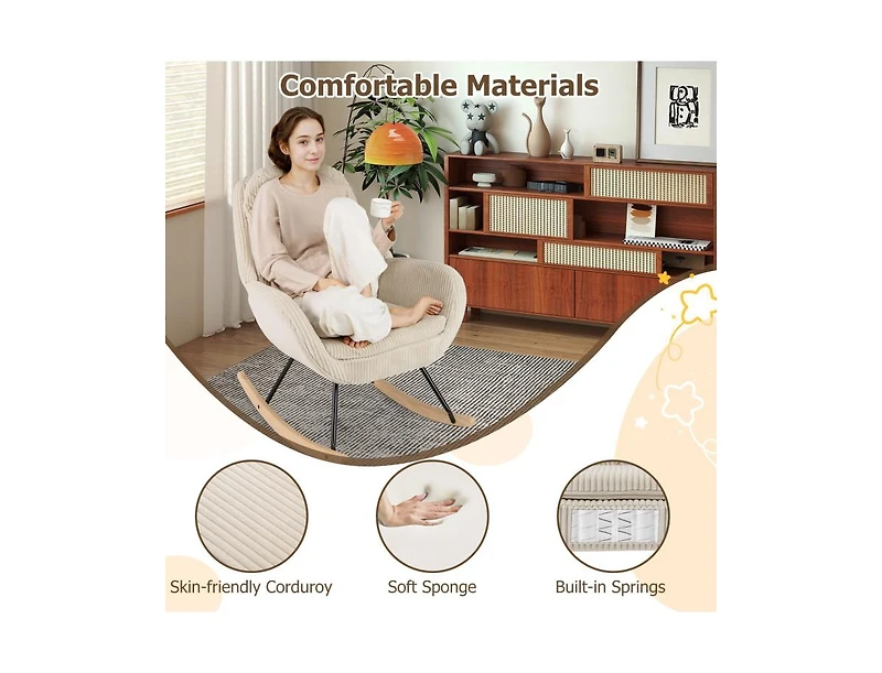 Slickblue Nursery Glider Rocker Chair with Upholstered Seat and Backrest