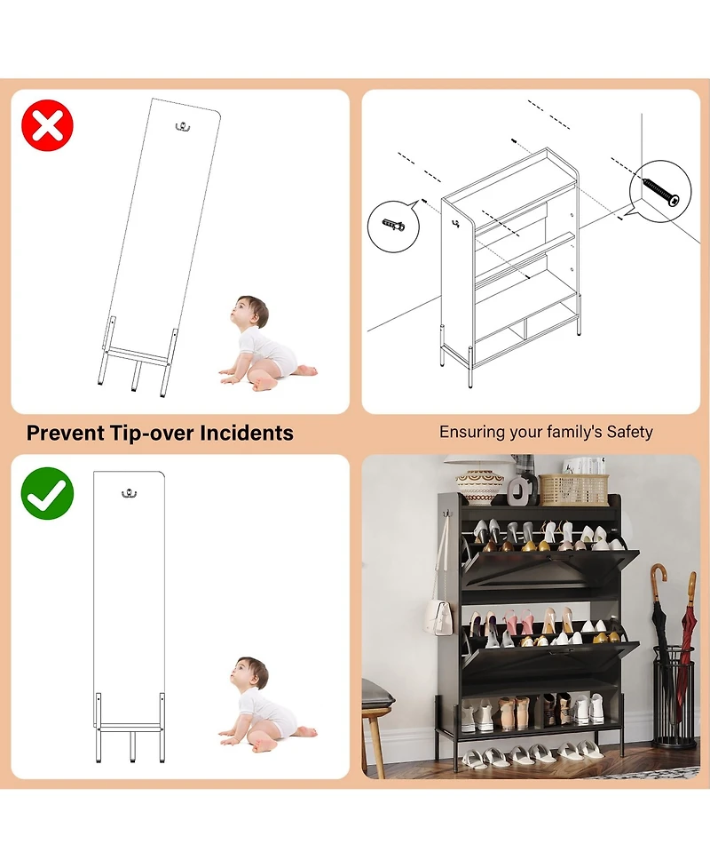 Homfan Shoe Storage Cabinet with 2 Flip Drawers, Freestanding Shoe Organizer for Entryway, Hallway