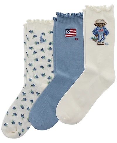 Polo Ralph Lauren Girls' 4-11 Blueberry Bear Socks, 3-Pack