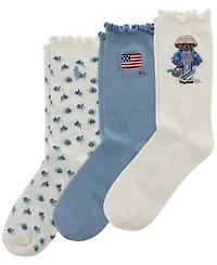 Polo Ralph Lauren Girls' 4-11 Blueberry Bear Socks, 3-Pack