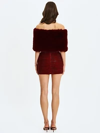 Miss Circle Women's Darla Burgundy Faux Fur Off-Shoulder Cropped Top