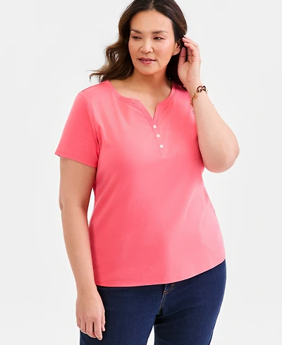 Style & Co Plus Short-Sleeve Henley Top, Exclusively at Macy's