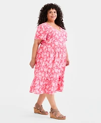 Style & Co Plus Printed Flutter-Sleeve Cotton Dress, Macy's Exclusive