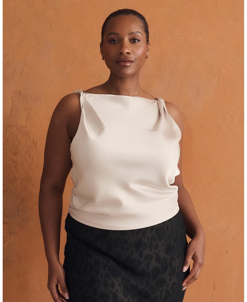 Estelle Plus Tahni Cowl Neck Satin Tank Top