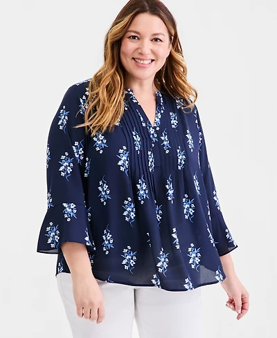 Style & Co Plus Printed Pintucked Top