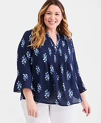 Style & Co Plus Printed Pintucked Top
