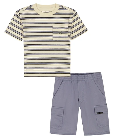 Calvin Klein Baby Boys' Crewneck Striped T-Shirt & Cargo Shorts, 2-Piece Set