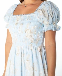 Celebrity Pink Juniors' Textured Floral Printed Puff-Sleeve Midi Dress