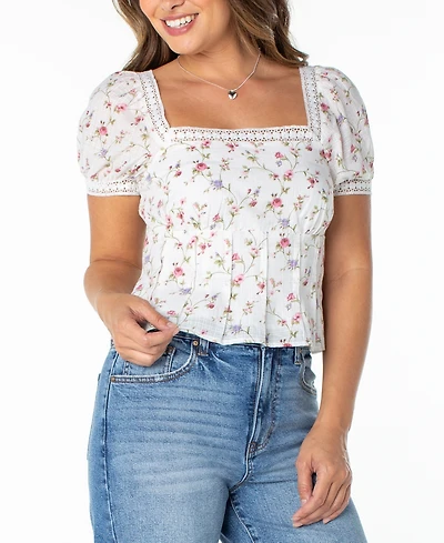 Celebrity Pink Juniors' Lace-Trim Pleated Babydoll Top