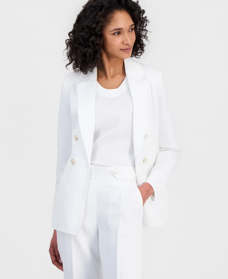 Anne Klein Women's Linen-Blend Faux Double-Breasted Blazer