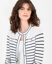 Anne Klein Women's Stitch Stripe Button-Front Cardigan