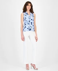 Anne Klein Women's Triple-Pleat V-Neck Sleeveless Top, Regular & Petite