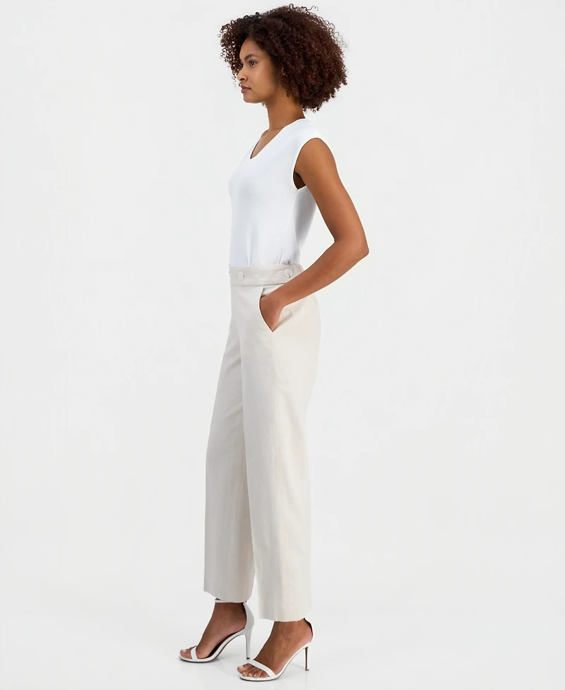 Anne Klein Women's Linen-Blend Tab-Waist Pull-On Trousers