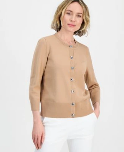 Kasper Womens 3 4 Sleeve Crewneck Cardigan Sweater